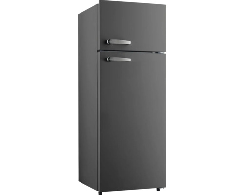Vrijstaande grijze koelkast met vriesvak boven