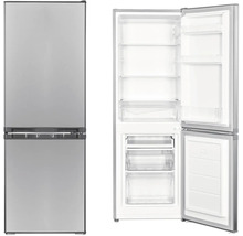 Zilverkleurige koel-vriescombinatie met open deuren, interieur zichtbaar