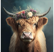Portret van een Schotse hooglander met bloemenkrans