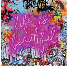 Schilderij met graffiti en de tekst Life is Beautiful