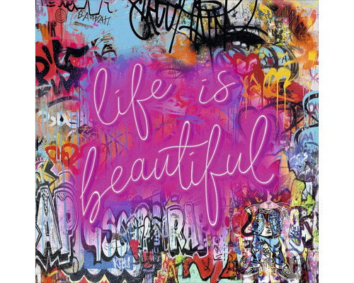 Schilderij met graffiti en de tekst Life is Beautiful