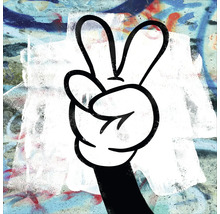 Illustratie van een hand die een vredesteken maakt voor een achtergrond met graffiti