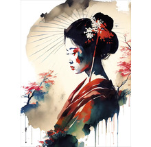 Aquarel kunstwerk van een Japanse vrouw met een parasol