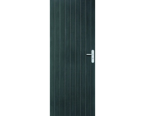 Buitendeur met verticale planken en een deurklink.