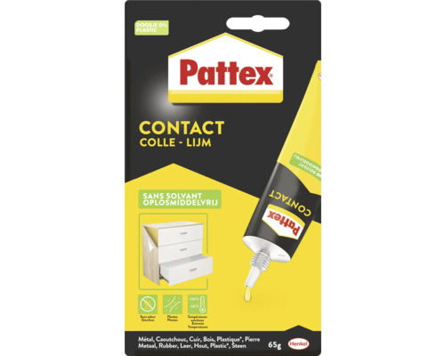 PATTEX Contactlijm oplosmiddelvrij 65 g Pattex Contactlijm, 65 gram, geschikt voor metaal, rubber, leer, hout, plastic en steen