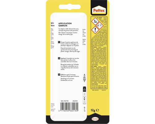 Toepassingsinstructies voor lijm op de verpakking