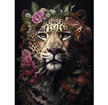 Luipaardportret met bloemdecoratie