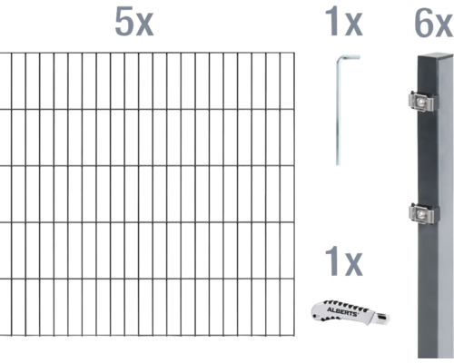 ALBERTS Dubbelstaafmat set 6/5/6 1000 x 100 cm antraciet