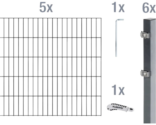 ALBERTS Dubbelstaafmat set 6/5/6 1000 x 80 cm antraciet