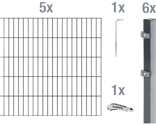 ALBERTS Dubbelstaafmat set 6/5/6 1000 x 140 cm antraciet