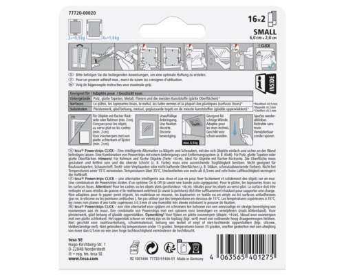 Tesa Powerstrips Click small Verpakking met zelfklevende strips voor het bevestigen van objecten