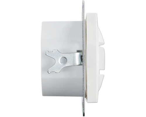 Detailopname van een witte schakelaar met bevestigingsklem