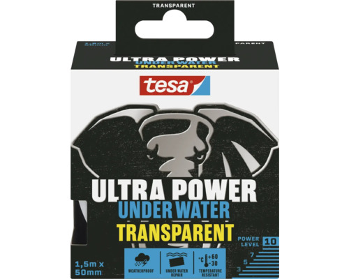 TESA Ultra Power Under Water transparant 50 mm x 1,5 m Tesa Ultra Power Onderwater Transparant plakband 1,5 meter bij 50 millimeter verpakking