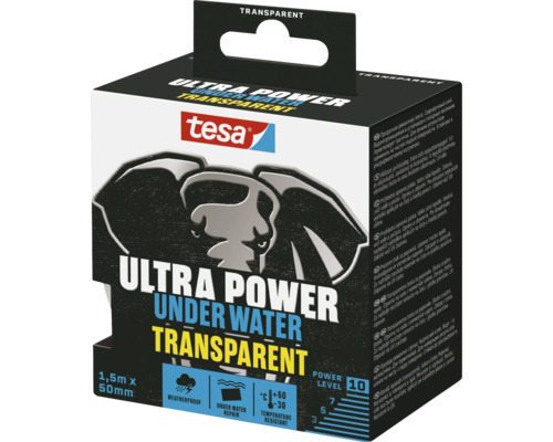 Verpakking Tesa Ultra Power Onderwater Transparante reparatietape, 1,5 meter maal 50 millimeter