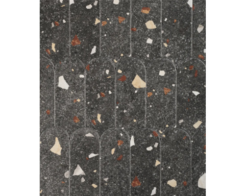 Detailopname van het oppervlak van terrazzo tegels met afgeronde uiteinden