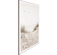 Ingelijste afbeelding met strandthema, zand, grassen en vogels