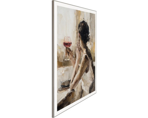 Schilderij met vrouw en wijnglas in lijst
