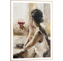 Schilderij van een vrouw met een glas wijn in een lijst