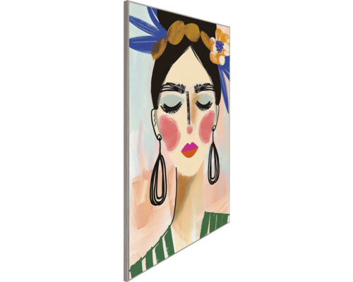 Ingelijste afbeelding met gestileerde weergave van een vrouw met bloemen in haar haar