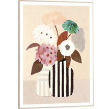 Ingelijst bloemstilleven met gestreepte vazen