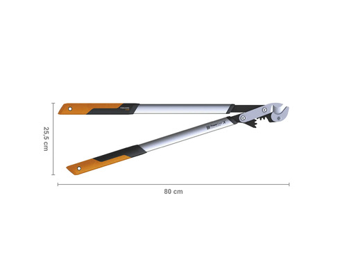 Hefboomtakkenschaar met een lengte van 80 cm en een snijkopbreedte van 25,5 cm.