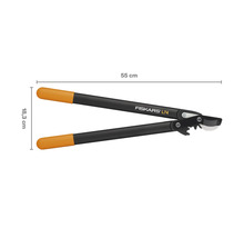 Fiskars L74 heggenschaar met tandwieloverbrenging, lengte 55 cm en breedte 18,3 cm.