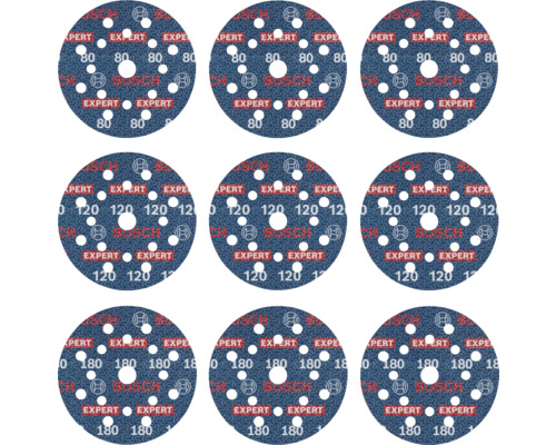 Schuurpapier in verschillende korrelgroottes, geschikt voor Bosch excentrische schuurmachines