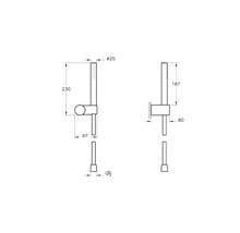 Technische tekening van een douchestang met afmetingen
