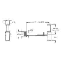 Technische tekening van een sifon met afmetingen