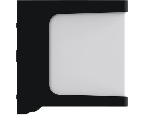 Zwarte wandlamp met rechthoekige, witte lampenkap