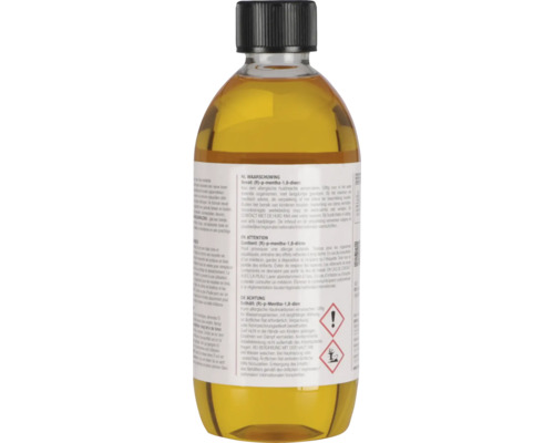 Fles met vloeistof en waarschuwingslabels