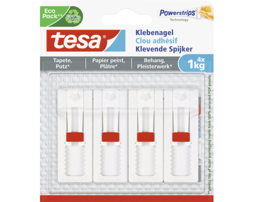 Tesa klevende spijkers voor behang en pleisterwerk, 4 stuks, draagvermogen per spijker 1 kilogram