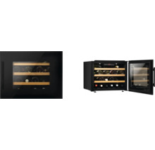 Wijnkoelkast met houten planken voor het bewaren van wijnflessen