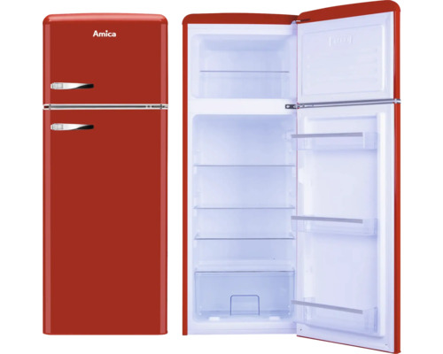 Amica koelkast in retrodesign, gesloten en open aanzicht
