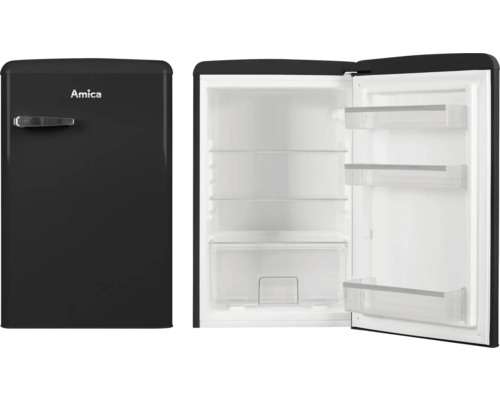 AMICA VKS 15624-1 S Tafelmodel koelkast zonder vriesvak Amica koelkast in retrodesign, met deur open en dicht.
