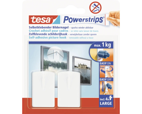 Tesa Powerstrips zelfklevende schilderijhaak, inclusief vier stuks groot
