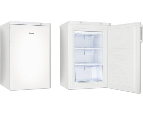 Amica vriezer met drie laden, gesloten en open weergave