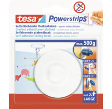 Tesa Powerstrips zelfklevende plafondhaken, verwijderbaar zonder sporen, maximale belasting 500 gram, twee stuks maat Large