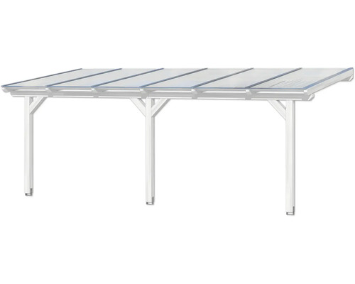 Vrijstaande carport met transparante overkapping en wit frame