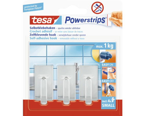 TESA Powerstrips zelfklevende haak small classic chroom 3 stuks