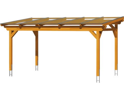 Houten carport met transparant dak om voertuigen onder te stallen