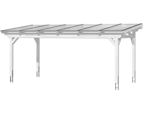 Vrijstaande terrasoverkapping met transparante dakpanelen en vier palen