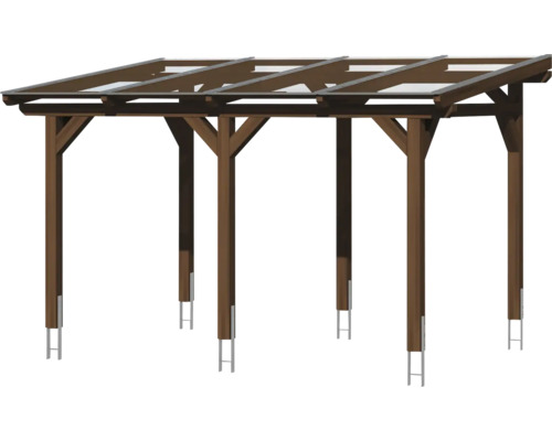 Houten carport met stalen paalankers