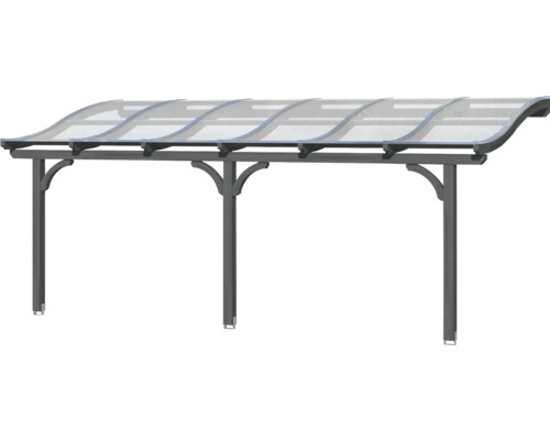 Overkapping met transparant dak en grijze steunen