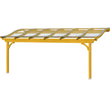 Houten carport met gebogen dakvorm en transparante overkapping