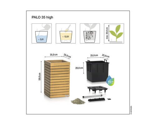 Diagram van de Palo 35 high plantenbak met afmetingen