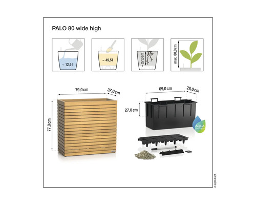 Technische tekening Lechuza Palo 80 bloembak met afmetingen
