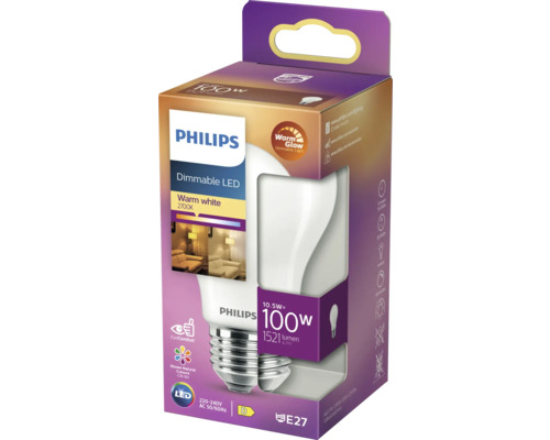 Philips ledlamp, dimbaar, 10,5 watt, E27 fitting