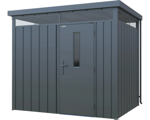 Metalen gereedschapsschuur met deur en bovenlicht