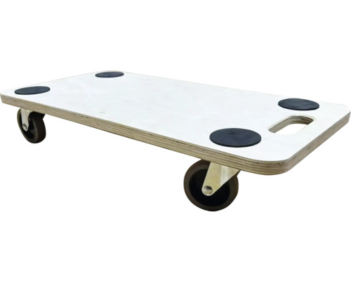 Houten meubelroller met vier wielen en antislip pads.
